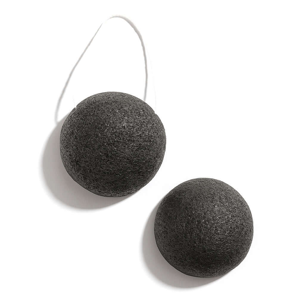 Two black biodegradable konjac sponges for toxin free cleansing