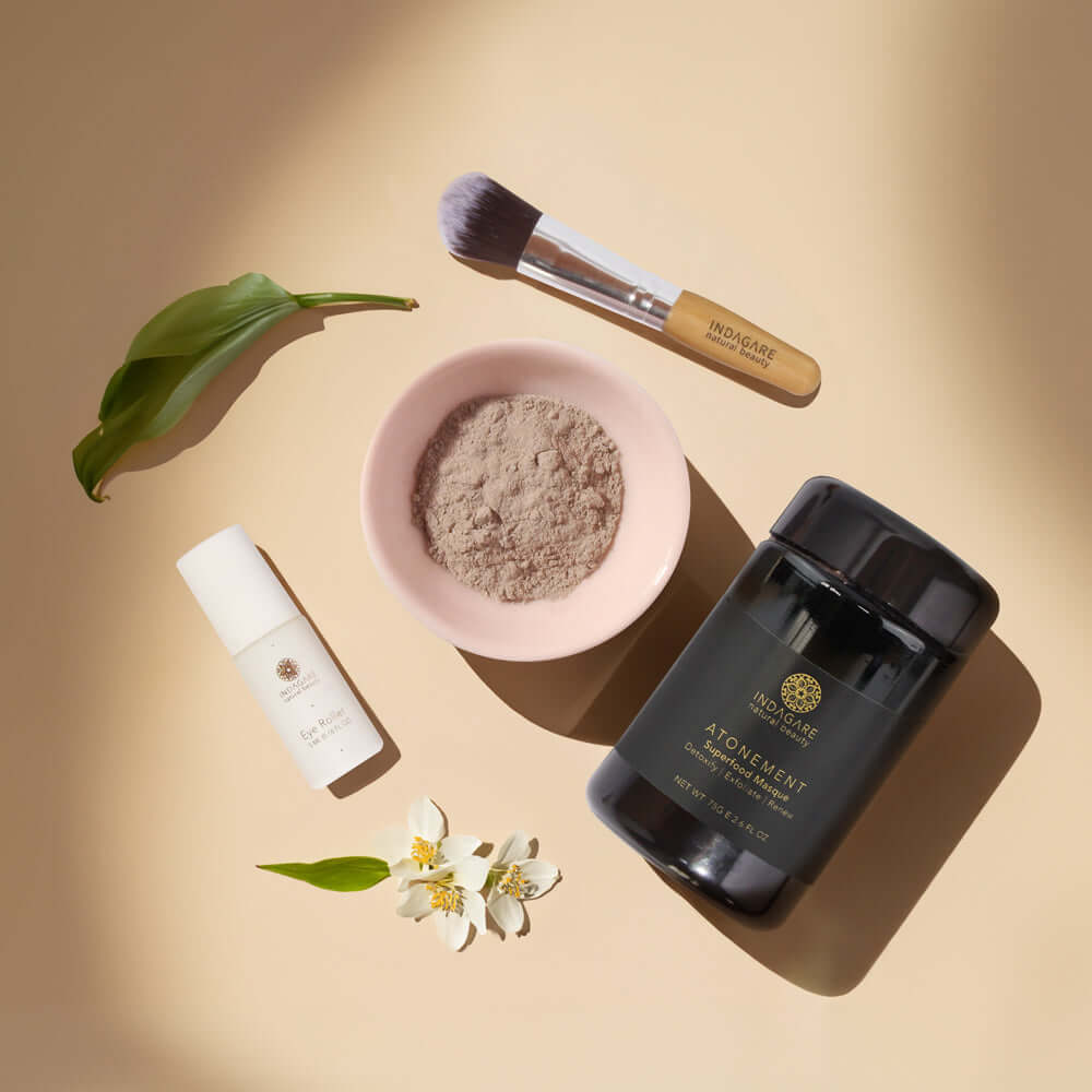 Recovery and Renewal skincare set with Atonement Superfood clay face mask and Prickly Pear Seed Oil Eye Roller