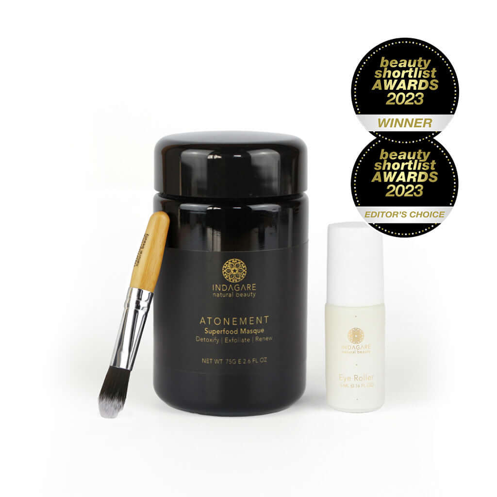 Recovery and Renewal skincare set with Atonement Superfood clay face mask and Prickly Pear Seed Oil Eye Roller