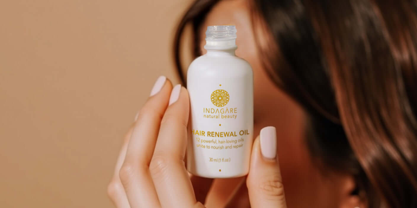 Pre-wash hair oiling with Indagare's award-winning Hair Renewal Oil