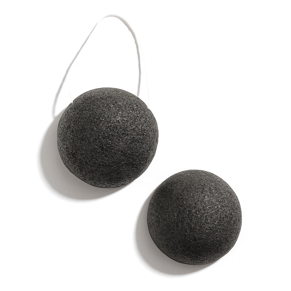 Two black biodegradable konjac sponges for toxin free cleansing