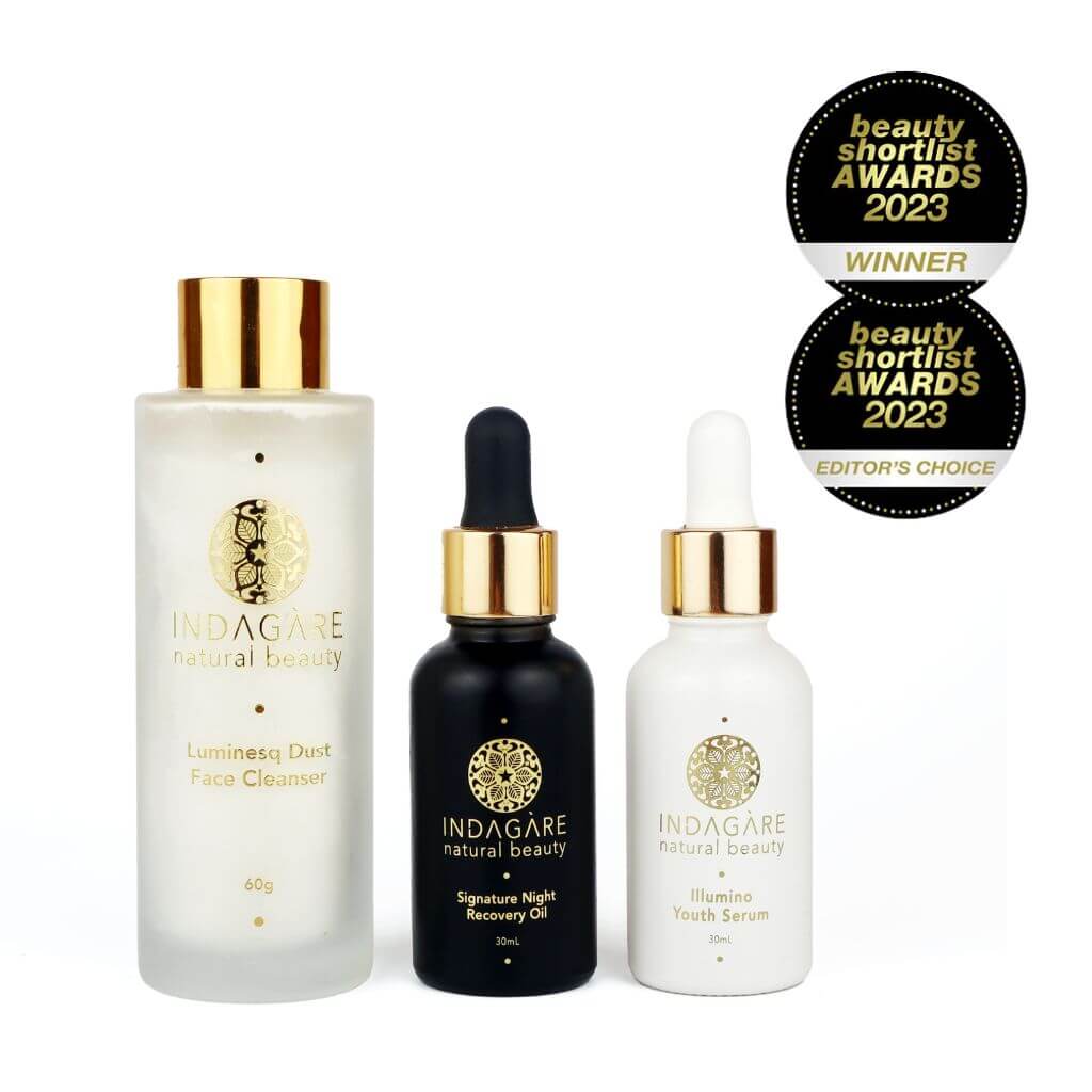 Morning and night skincare set including cleanser and face oils